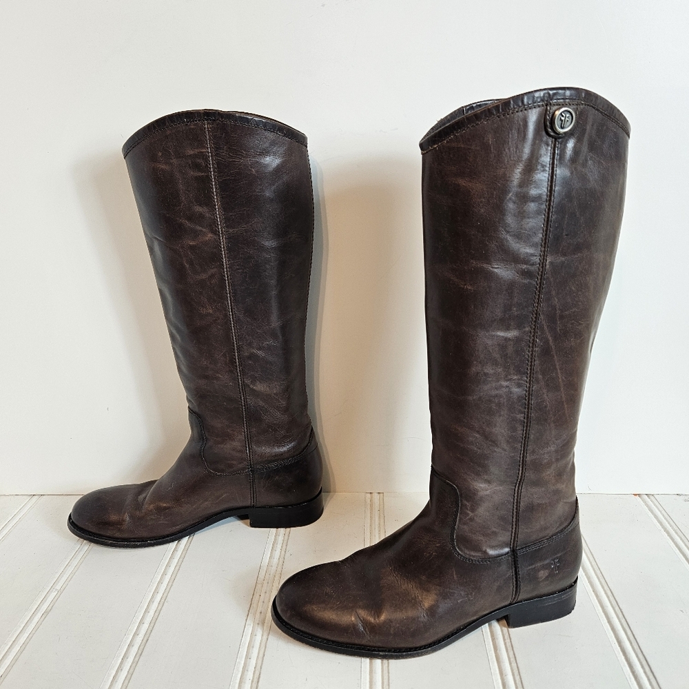 Frye Brown Melissa Button Leather Riding Boots Women’s 8 Knee High Equestrian - Picture 5 of 16